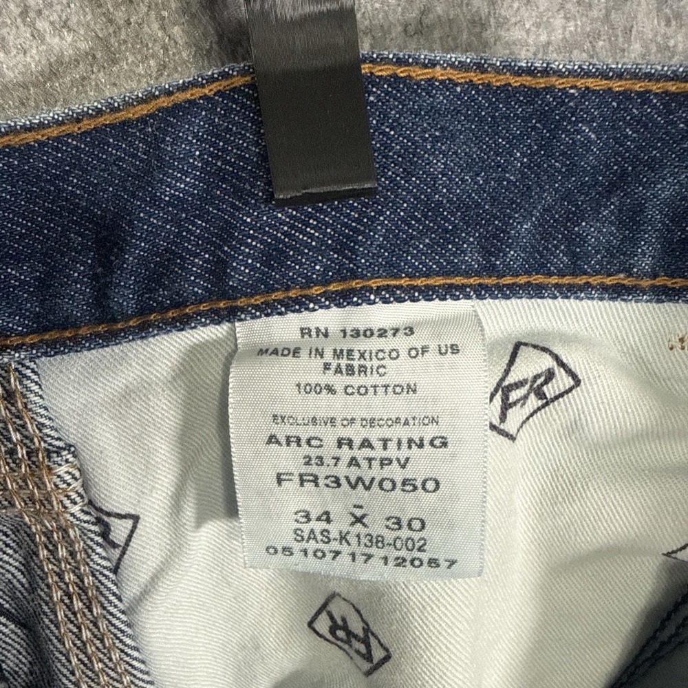 Wrangler FR Riggs Workwear Jeans Mens 34x30 Blue Flame Resistant Denim FR3W050 - Picture 5 of 11